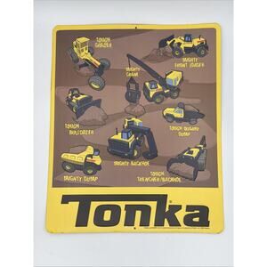 Tonka Metal Yellow Dozer Crane Trencher Backhoe Dump Loader Sign 16 x 13